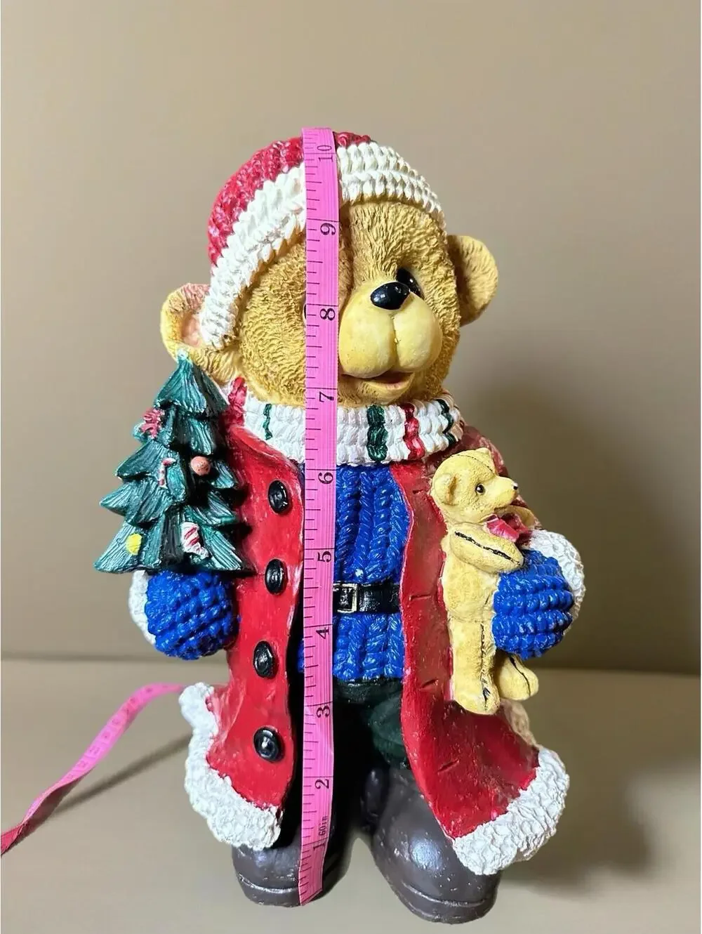 Vintage Christmas Teddy Bear Figurines Set of 2 Holiday Decor Resin